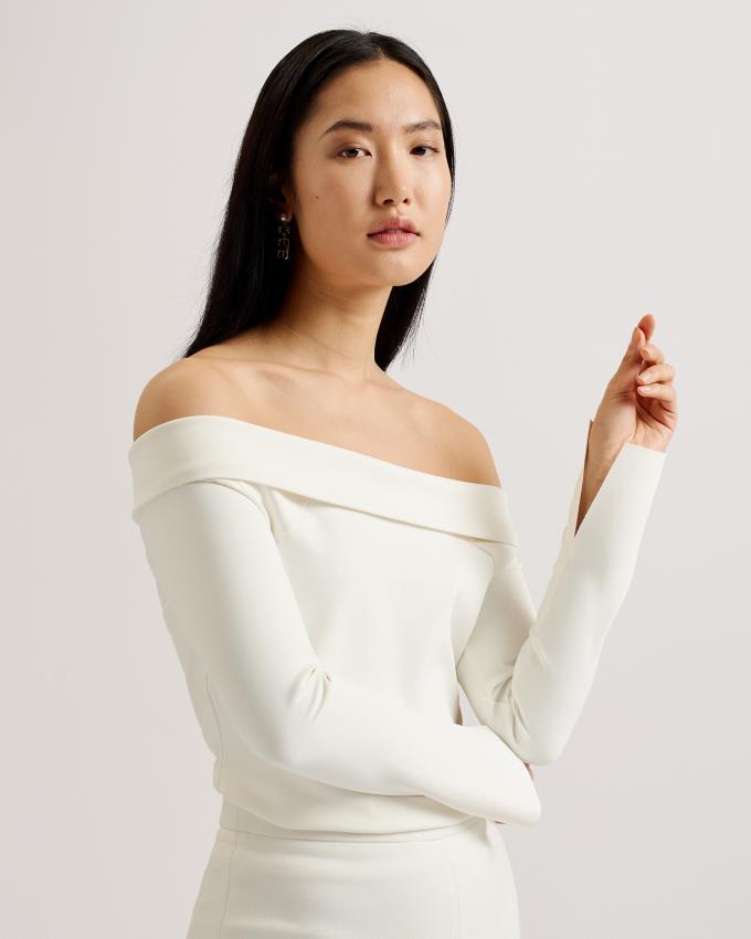 Hauts Ted Baker Off The Shoulder Long Sleeve Blanche Femme | YAH-40959100